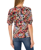 CeCe Women's Floral-Print Shirred-Sleeve Top