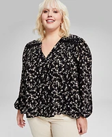 And Now this Plus Floral Lace-Trim Button-Front Top, Created for Macy's