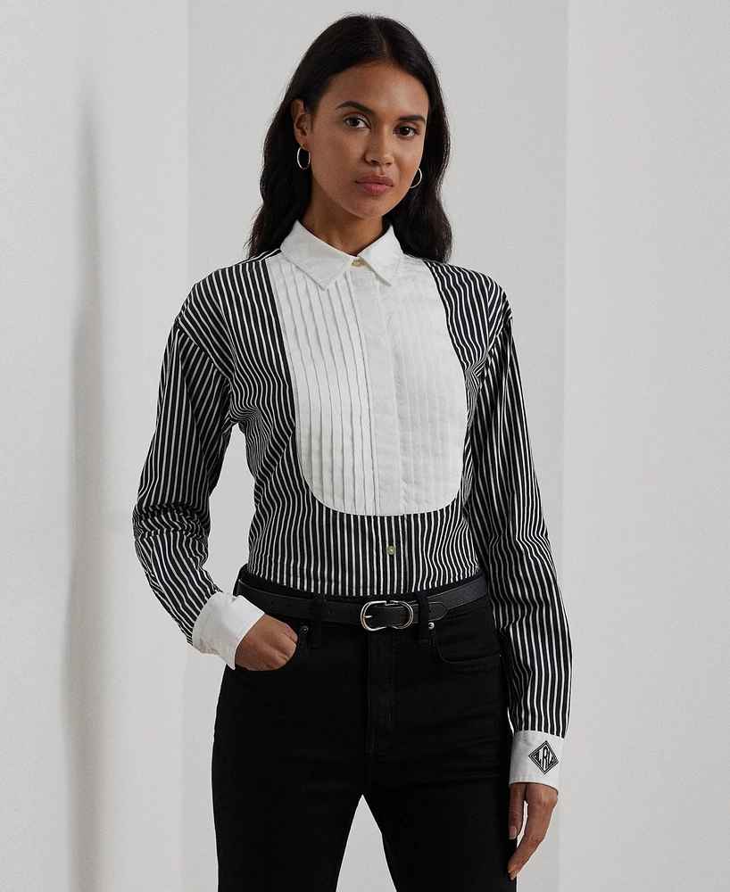 Lauren Ralph Women's Striped Bib-Front Broadcloth Shirt