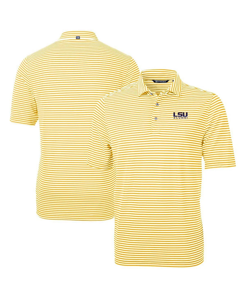 Cutter & Buck Men's Gold Lsu Tigers Alumni Logo Virtue Eco Pique Stripe Polo