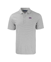 Cutter & Buck Men's Gray/White Tcu Horned Frogs Forge Eco Double Stripe Stretch Polo