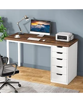 Tribesigns Computer Desk with 5 Drawers, 47 inches Rustic Brown Home Office Desk with Storage, Modern Simple Laptop Desk Study Writing Table for Small