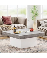 Tribesigns Coffee Table Square Led Coffee Table Engineered Wood Low Coffee Table for Living Room