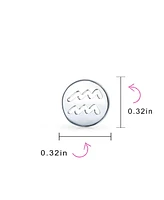 Bling Jewelry Tiny Simple Round Astrology Aquarius Horoscope Zodiac Stud Earrings Sterling Silver
