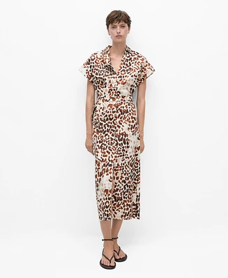 Mango Women's Bow Detail Animal-Print Dress