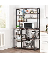 Tribesigns Kitchen Baker's Rack, 6-Tier Kitchen Utility Storage Shelf Table with 10 S-Shaped Hooks and Metal Frame, Workstation Organizer Shelf