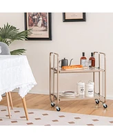 Sugift 2-Tier Mobile Serving Cart with Tempered Glass Shelf