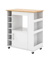 Sugift Kitchen Cart on Wheels with Bamboo Top and 6-Bottle Wine Rack