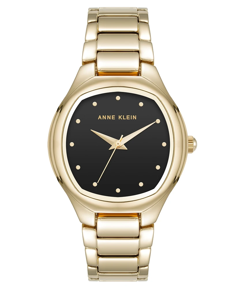 Anne Klein Women's Quartz Everyday Cushion Black and Gold-Tone Alloy Metal Bracelet Watch, 32mm - Black, Gold