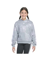 adidas Big Girls Long Sleeve Printed Loose Fit Hooded Pullover Sweatshirt