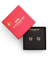 Coach Faux Stone Signature Pave Heart Stud Earrings