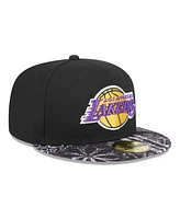 New Era Men's Black Los Angeles Lakers Coral Reef Visor 59FIFTY Fitted Hat