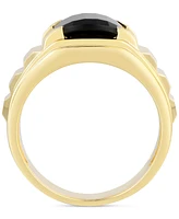 Men's Black Onyx & Diamond Accent Ring in 14k Gold-Plated Sterling Silver