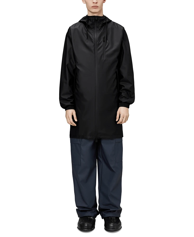 Rains Men's Long Storm Breaker Hooded Full-Zip Rain Jacket