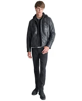 Dkny Men's Faux-Leather Removable Hood Moto Jacket