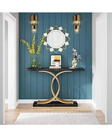 Tribesigns Gold Entryway Table, Modern 39-Inch Console Table Accent with Geometric Metal Legs, Faux Marble Narrow Wood Sofa Foyer fo