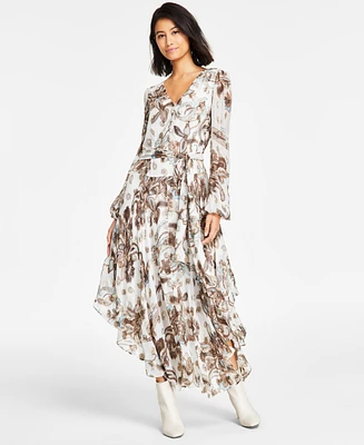 Vince Camuto Women's Printed V-Neck Long-Sleeve Maxi Dress