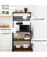 4-Tier Kitchen Rack Stand with Hooks and Mesh Panel