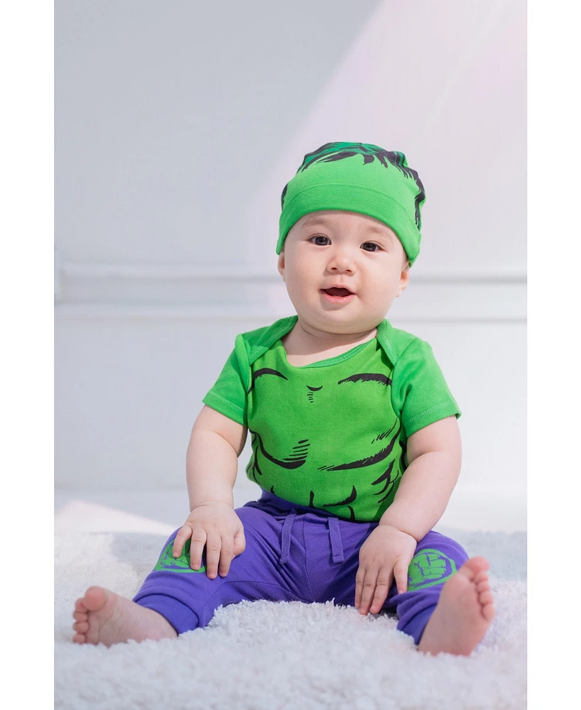 Marvel Baby Boys Avengers Black Panther Cosplay Bodysuit Pants and Hat 3 Piece Outfit Set Newborn to