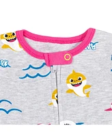 Pinkfong Baby Girls Mommy Shark Daddy 2 Pack Zip Up Sleep N' Play Coveralls Newborn to