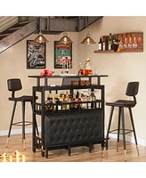 Tribesigns Bar Unit for Home Liquor, Black Entertainment Bar Upholstered Bar Table with Storage and Metal Front Footrest for Home,Balcony