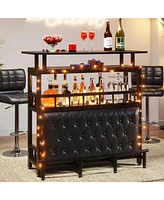 Tribesigns Bar Unit for Home Liquor, Black Entertainment Bar Upholstered Bar Table with Storage and Metal Front Footrest for Home,Balcony