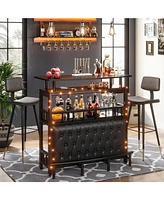 Tribesigns Bar Unit for Home Liquor, Black Entertainment Bar Upholstered Bar Table with Storage and Metal Front Footrest for Home,Balcony