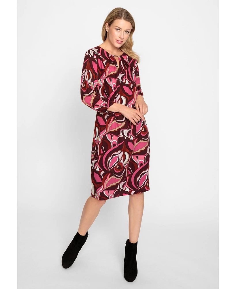 Olsen Women's 3/4 Sleeve Retro Print Dress