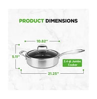 NutriChef Jumbo Cooker with Glass Lid - Triply Stainless Steel Cookware, Dakin Etching Non-Stick Coating Inside and Outside