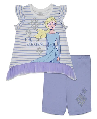 Disney Little Girls Frozen Princess Anna Elsa Baby T-Shirt and Shorts Outfit Set to