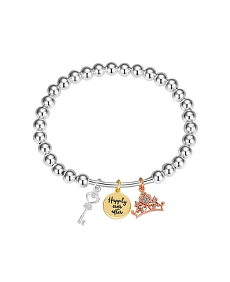 Disney Crystal Princess Crown "Happily Ever After" Charm Stretch Bracelet