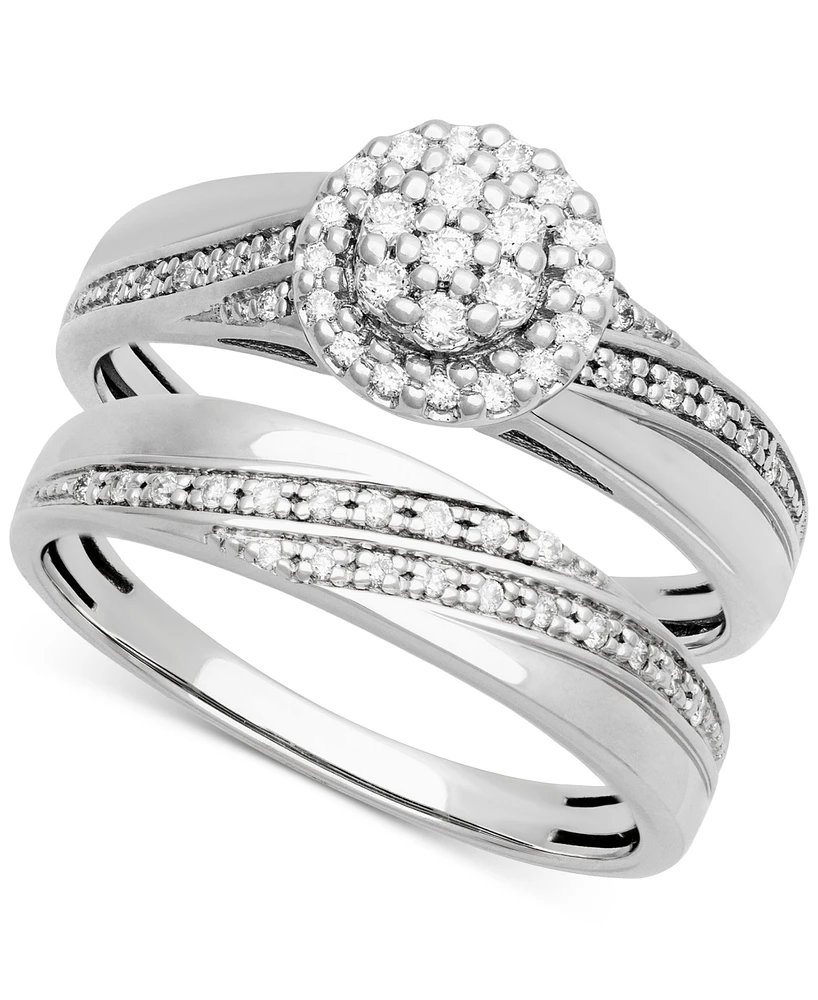 Diamond Halo Cluster Diagonal Two Row Bridal Set (1/4 ct. t.w.) 14k White Gold