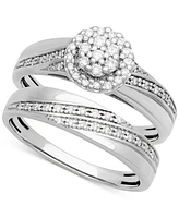 Diamond Halo Cluster Diagonal Two Row Bridal Set (1/4 ct. t.w.) 14k White Gold