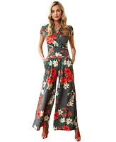 Hotsquash London Women's Striped Floral Wide Leg Jumpsuit