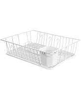 Megachef 17.5 Inch White Single Level Dish Rack with 14 Plate Positioners and a Detachable Utensil Holder