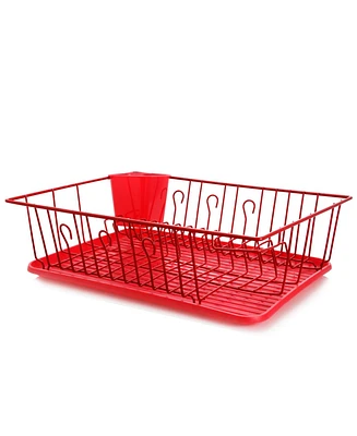 MegaChef 17.5 Inch Red Dish Rack with 14 Plate Positioners and a Detachable Utensil Holder