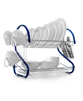 MegaChef 16 Inch Two Shelf Iron Wire Dish Rack in Blue