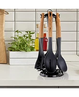 Megachef Black Nylon Cooking Utensils with Wood Design, Set of 7