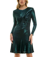 Taylor Petite Metallic Twist-Front Fit & Flare Dress