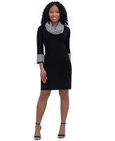 Jessica Howard Petite Cowl-Neck Contrast-Trim Sweater Dress