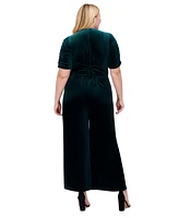 Vince Camuto Plus Size Cat V-Neck Twist-Detail Velvet Jumpsuit