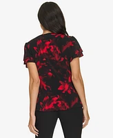 Calvin Klein Petite Printed V-Neck Flutter-Sleeve Top