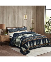 MarCielo 3 Pcs Cabin Lodge Rustic Country Bear Quilt Bedspread Set Queen