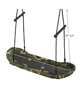 Costway Saucer Tree Swing Surf Kids Outdoor Adjustable Oval Platform Set w/ Handle Blue
