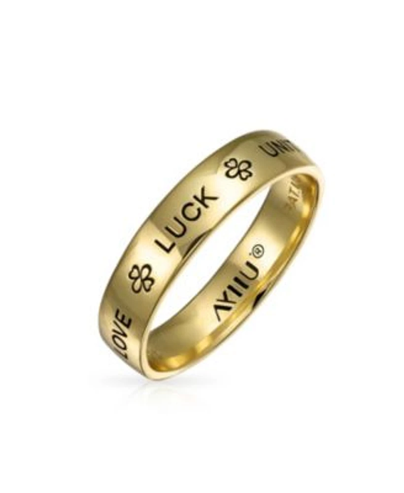 Bling Jewelry Ayllu Amulet Talisman Inspirational Words Intertwine Symbol Heart Infinity Clover Love Luck Unity Band Ring For Women 14k Gold Plated .925 Sterling Silver 4mm