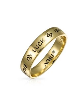 Bling Jewelry Ayllu Amulet Talisman Inspirational Words Intertwine Symbol Heart Infinity Clover Love Luck Unity Band Ring For Women 14k Gold Plated .925 Sterling Silver 4mm