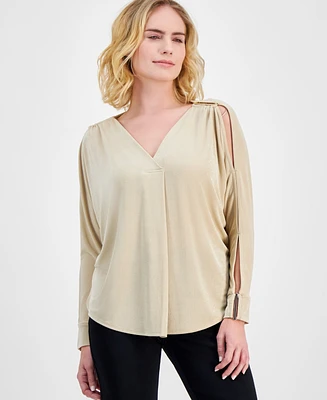 Jm Collection Petite Slinky Split-Sleeve Jersey Top, Created for Macy's