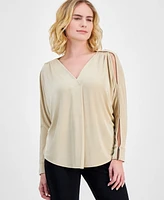 Jm Collection Petite Slinky Split-Sleeve Jersey Top, Created for Macy's