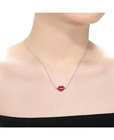 GiGiGirl White Gold Plated Cubic Zirconia Red Lips Fashion Necklace