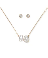 Guess Gold-Tone Double Crystal Pendant Necklace & Logo Stud Earrings Set